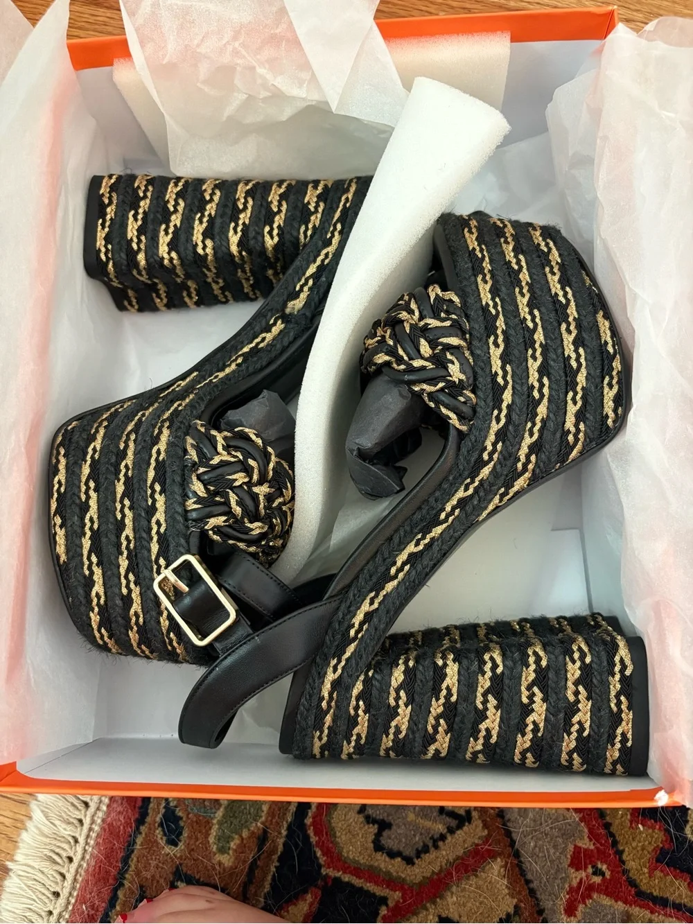 NIB Castaner Anne Braided Ankle-Strap Platform Sandals